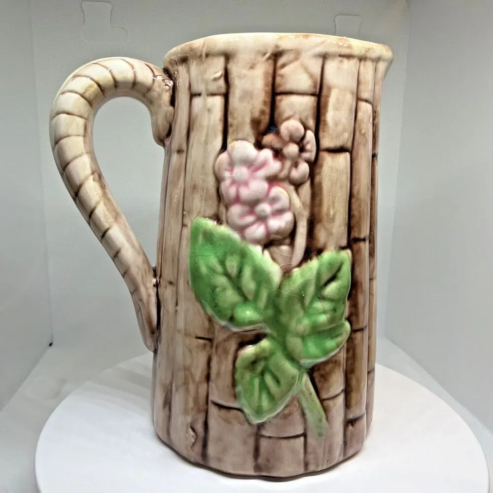Vintage Majolica Yellow Sunflower / Pink Blossom Cluster Pitcher Creamer Handle
